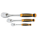 3 PC. 1/4”, 3/8” &AMP; 1/2” DRIVE 90-TOOTH DUAL MATERIAL TEARDROP RATCHET SET